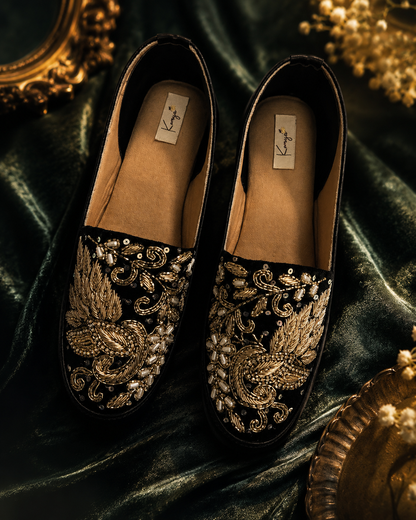 Midnight Noir black Embellished Loafers
