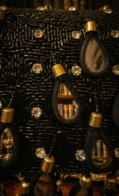 Black Embellished Mirror Statement Handbag