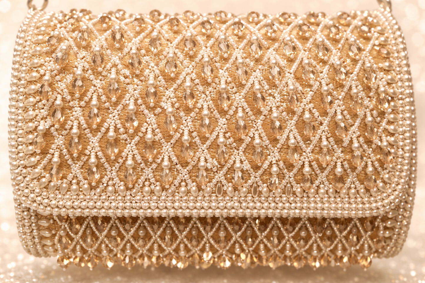 Nude Pearl Crystal Embellished Bag