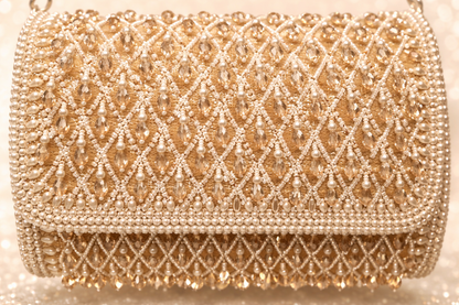 Nude Pearl Crystal Embellished Bag