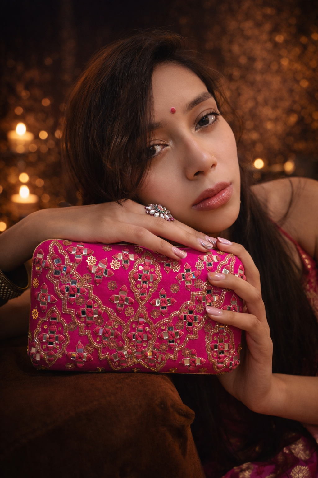 Hot Pink Mirror Work Clutch