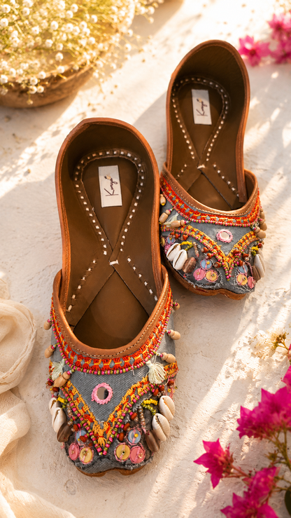 Boho Shell Embellished Handcrafted Jutti