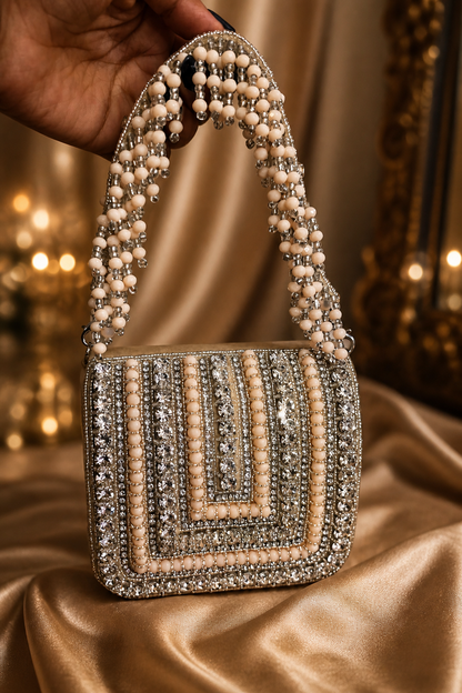 Embellished nude-toned Crystal Statement Bag