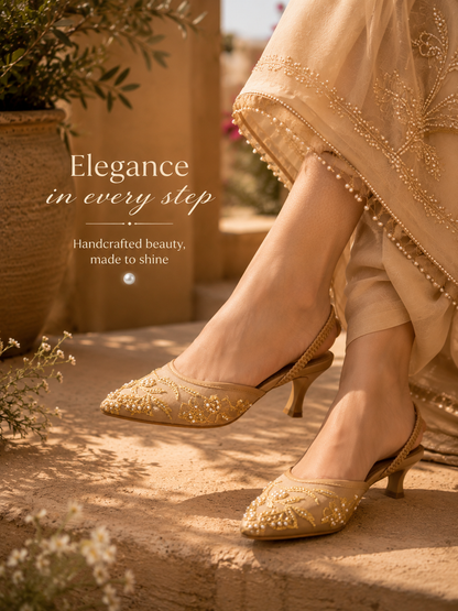 Pearl Bloom Embroidered Slingback Heels