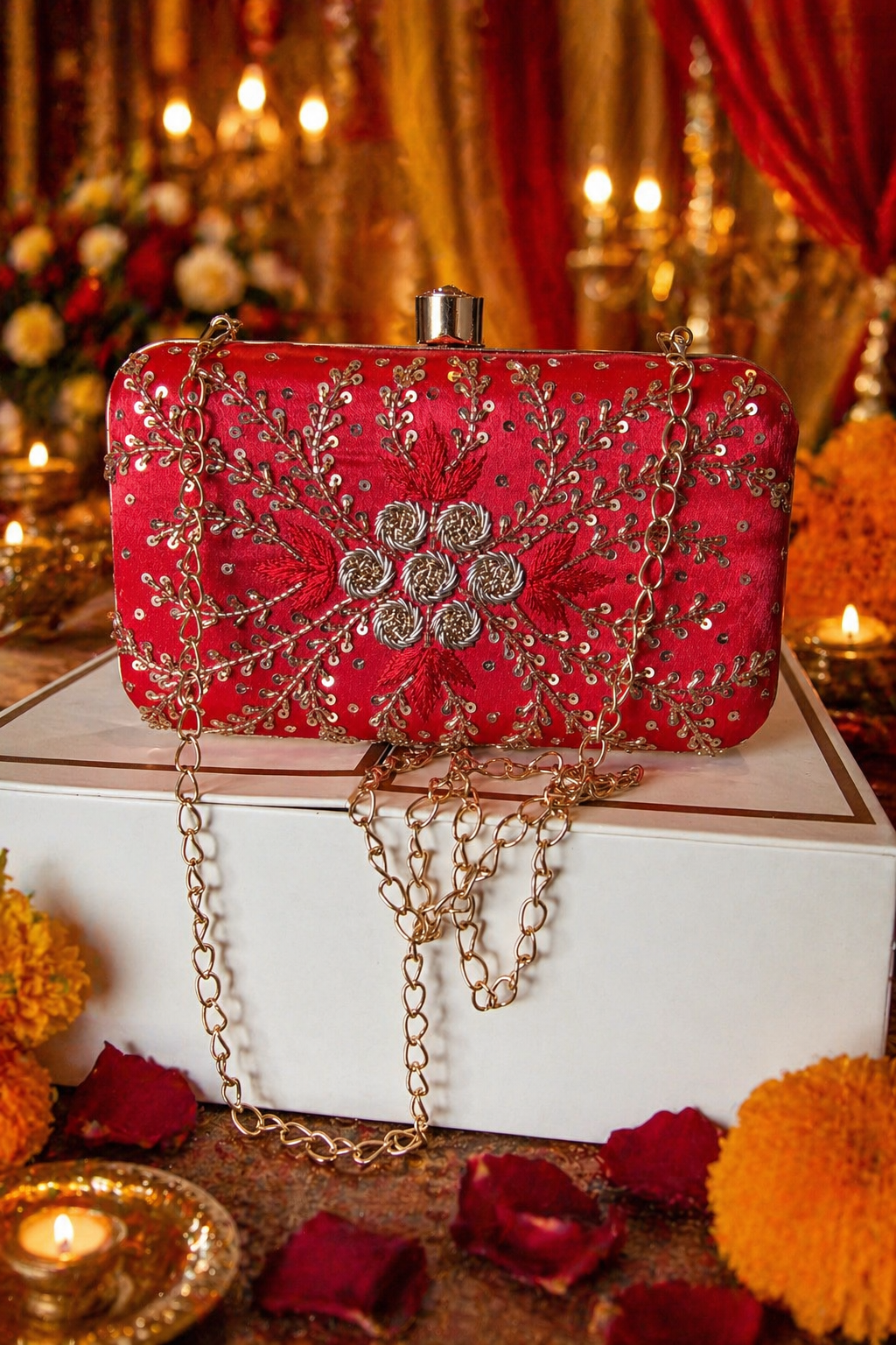Red Festive Embroidered Jutti & Clutch Bag Combo