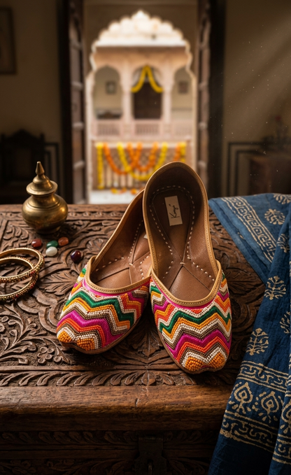 Multicolor Chevron Embellished Jutti