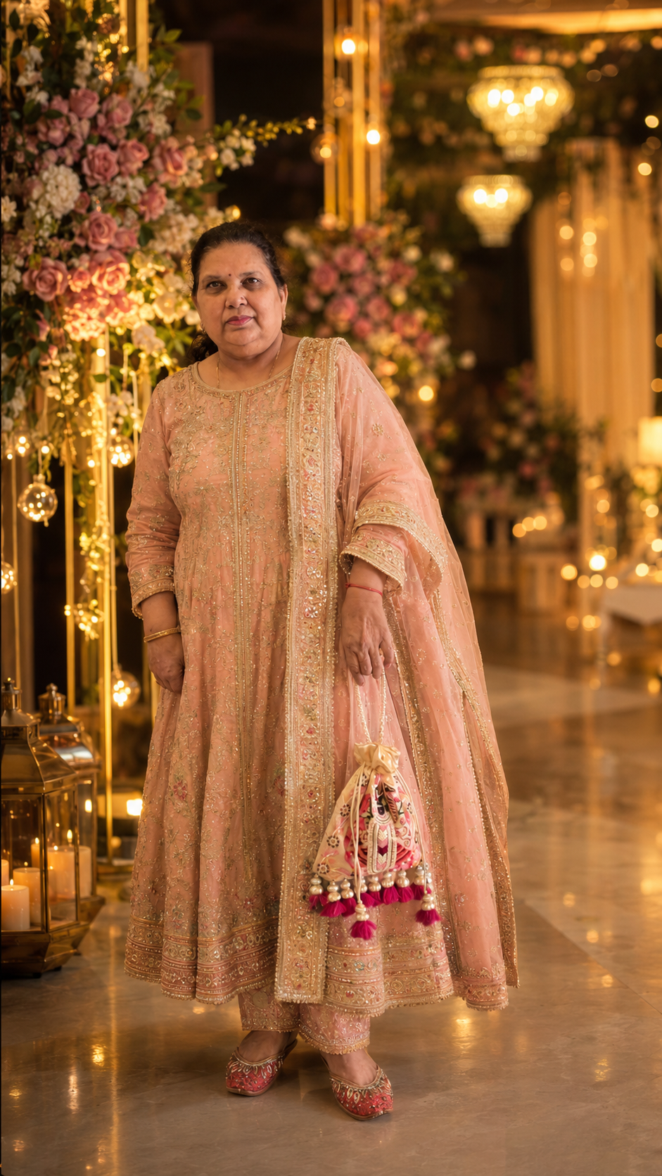 Shreenathji Embroidered ivory-gold Potli