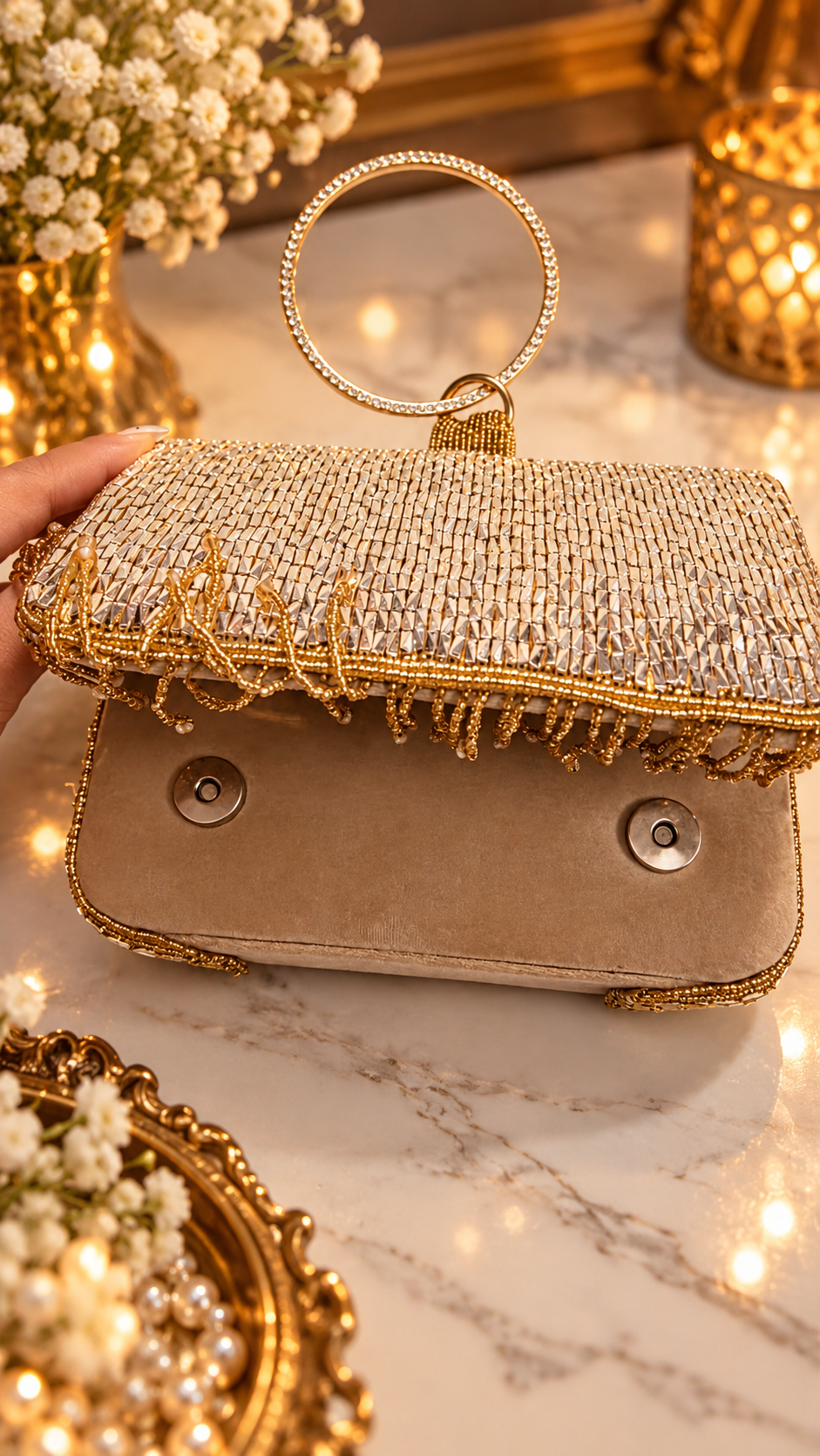 Golden Shimmer Fringe Bag