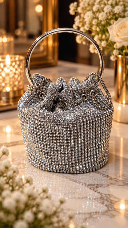 Silver Crystal Luxe Bucket Bag