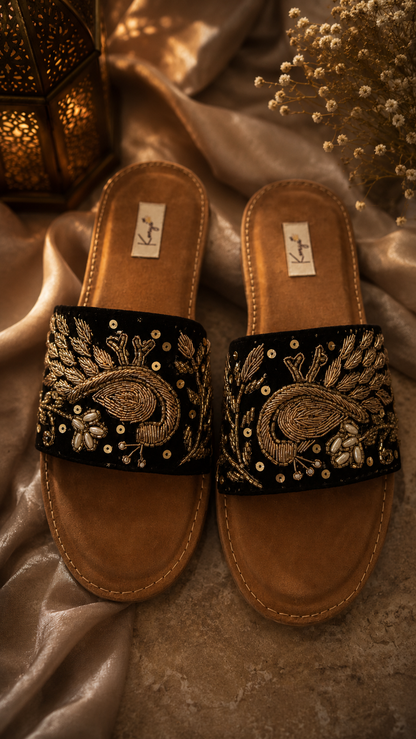 Komya Noor Embellished Sandals – Black & Gold