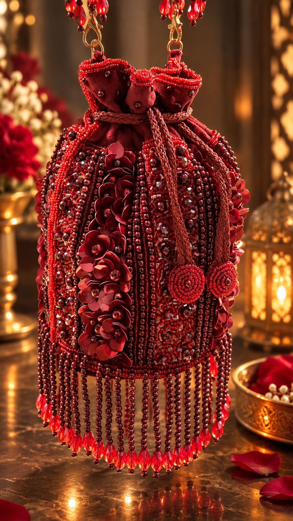Crimson Royale – Hand-Embellished Beaded Potli Bag