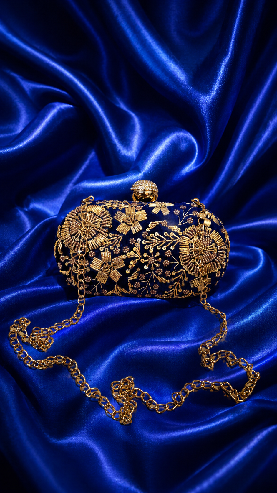 Royal Blue Regal Bloom Embellished Clutch