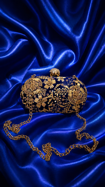 Royal Blue Regal Bloom Embellished Clutch