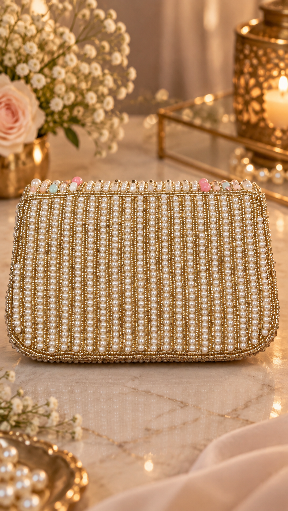 Pastel Pearl & Beaded Embellished Handbag