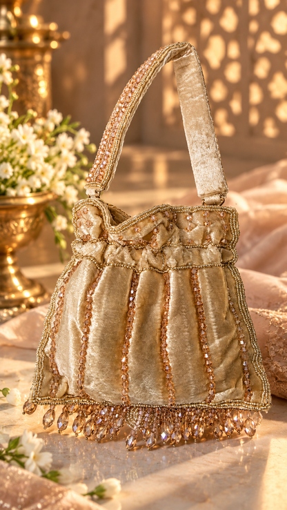 Gold Crystal Cascade Mini Potli Bag