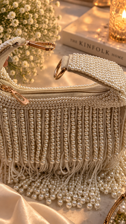 Pearl Cascade Handcrafted Handbag – Off-White