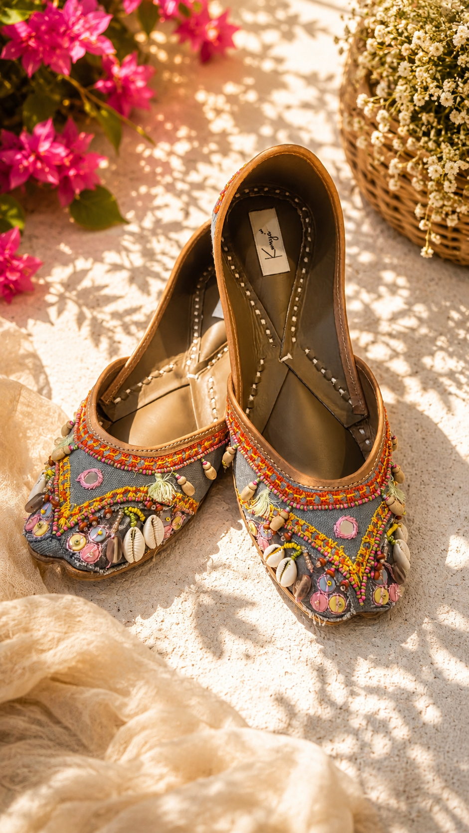 Boho Shell Embellished Handcrafted Jutti