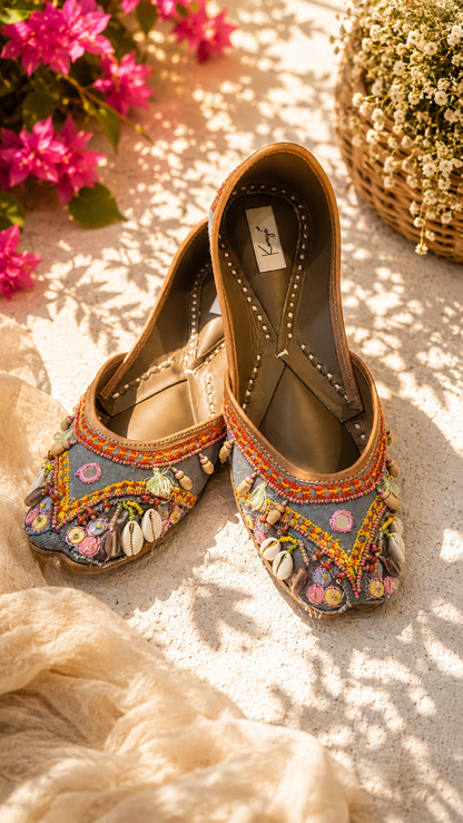 Boho Shell Embellished Handcrafted Jutti