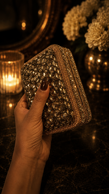 Antique Bronze Crystal Mini Clutch