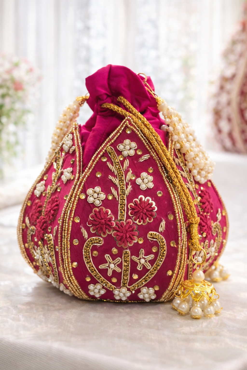 Silk Lotus Potli Bag (PINK)
