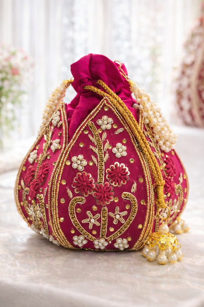 Silk Lotus Potli Bag (PINK)