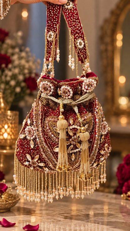 Pearl & Crystal Embellished Bridal Potli Bag