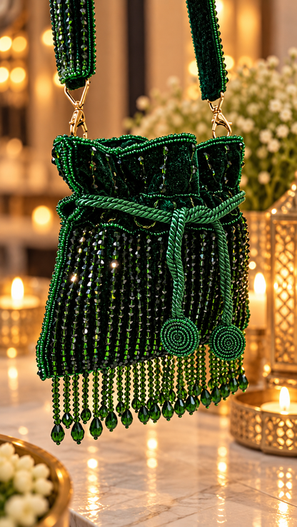 Emerald Luxe Beaded Mini Potli Bag