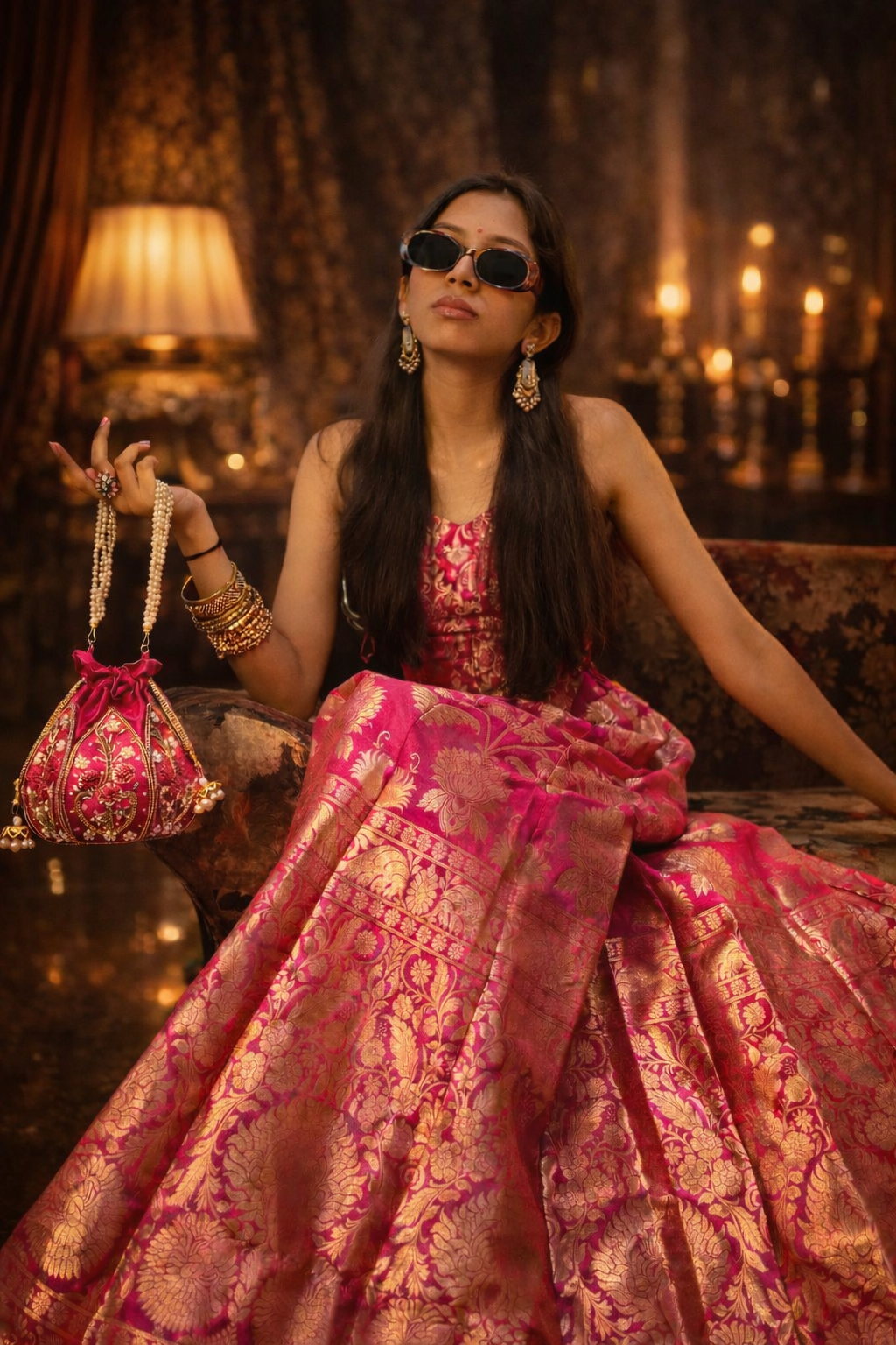Silk Lotus Potli Bag (PINK)