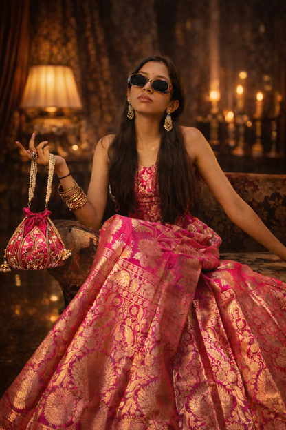 Silk Lotus Potli Bag (PINK)