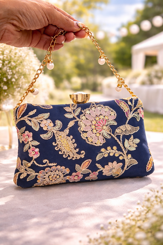 Navy Garden Clutch