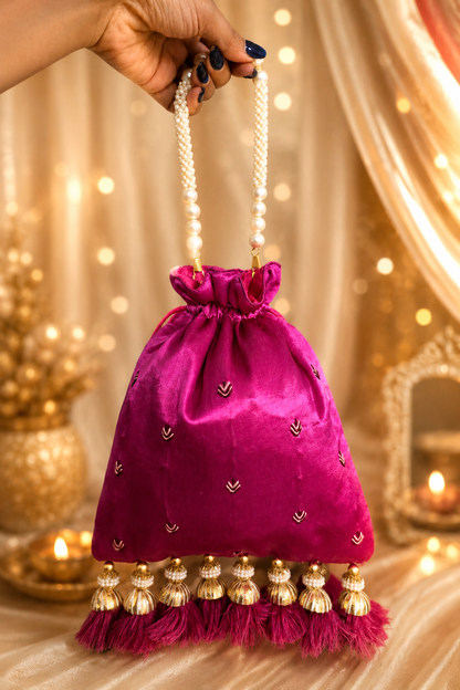 Rani Pink Shreenathji Embroidered Potli