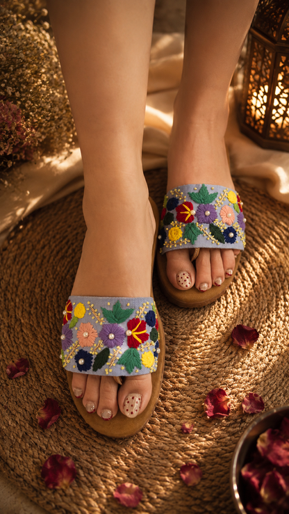 Lavender Bloom Embroidered Slides