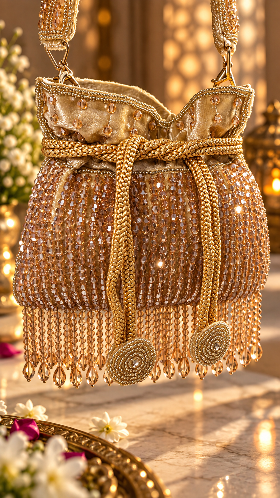 Gold Crystal Cascade Mini Potli Bag