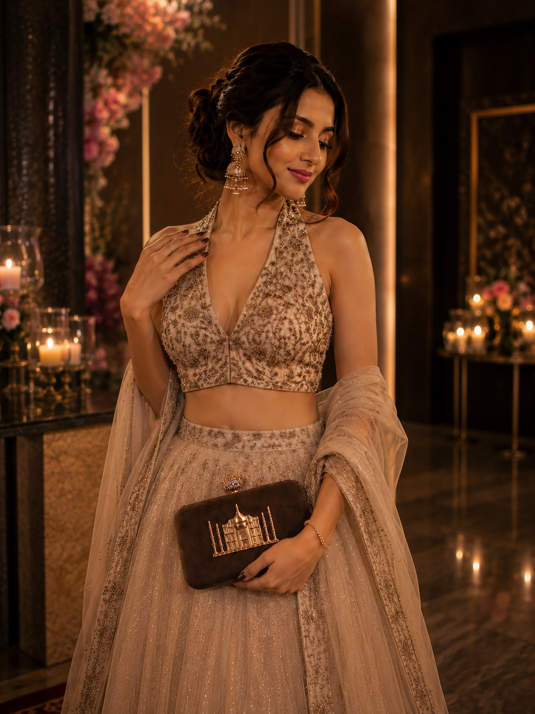 Taj Heritage Velvet Clutch – Chocolate Brown