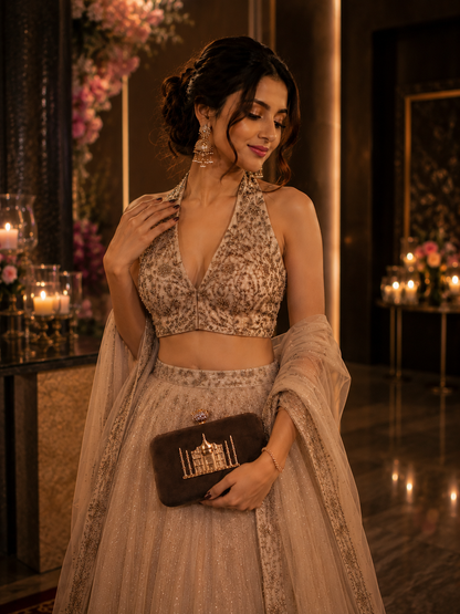 Taj Heritage Velvet Clutch – Chocolate Brown
