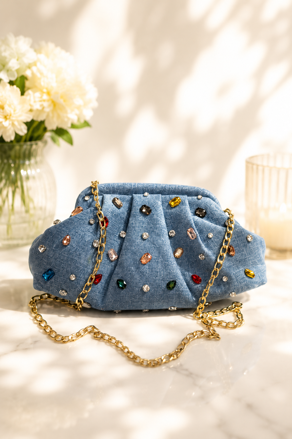 Celeste Crystal Denim Bag
