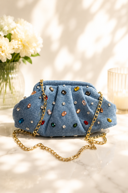 Celeste Crystal Denim Bag