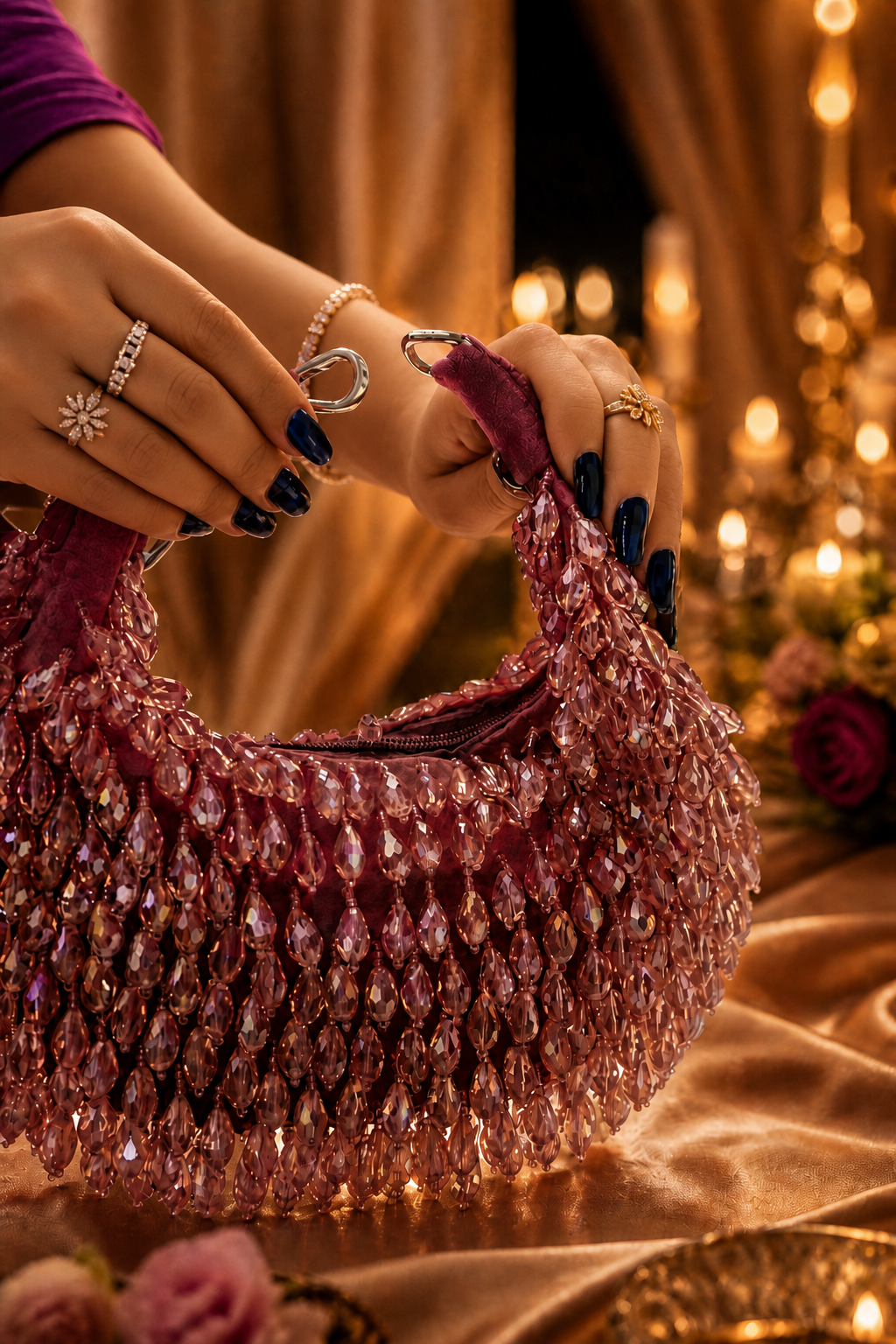 Crystal Cascade Half-moon Bag ROSE-GOLD