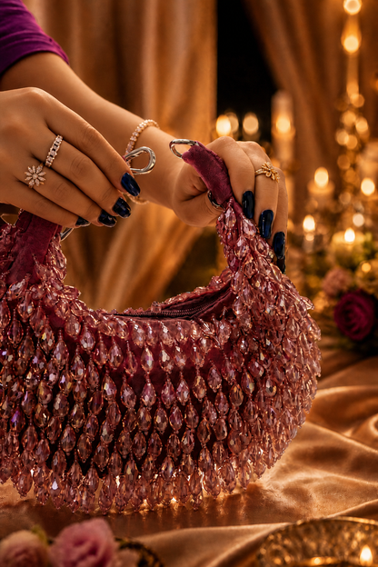 Crystal Cascade Half-moon Bag ROSE-GOLD