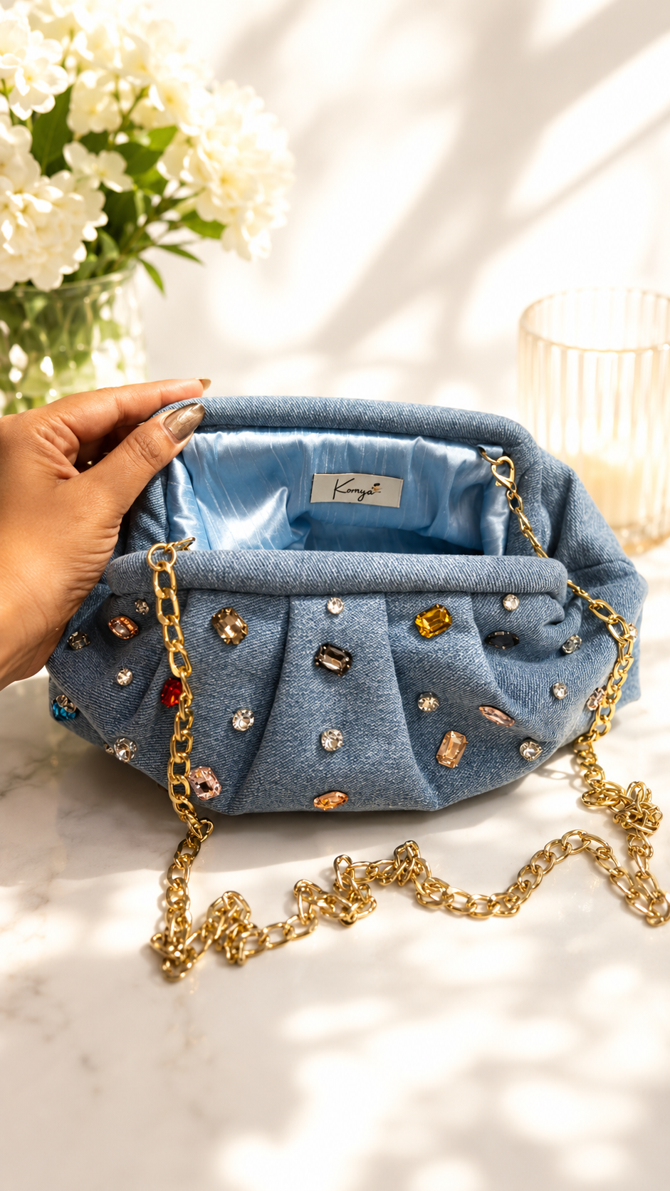 Celeste Crystal Denim Bag