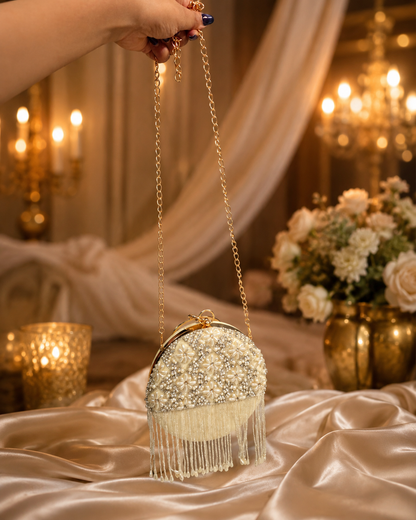Embroidered Round Clutch with tassels