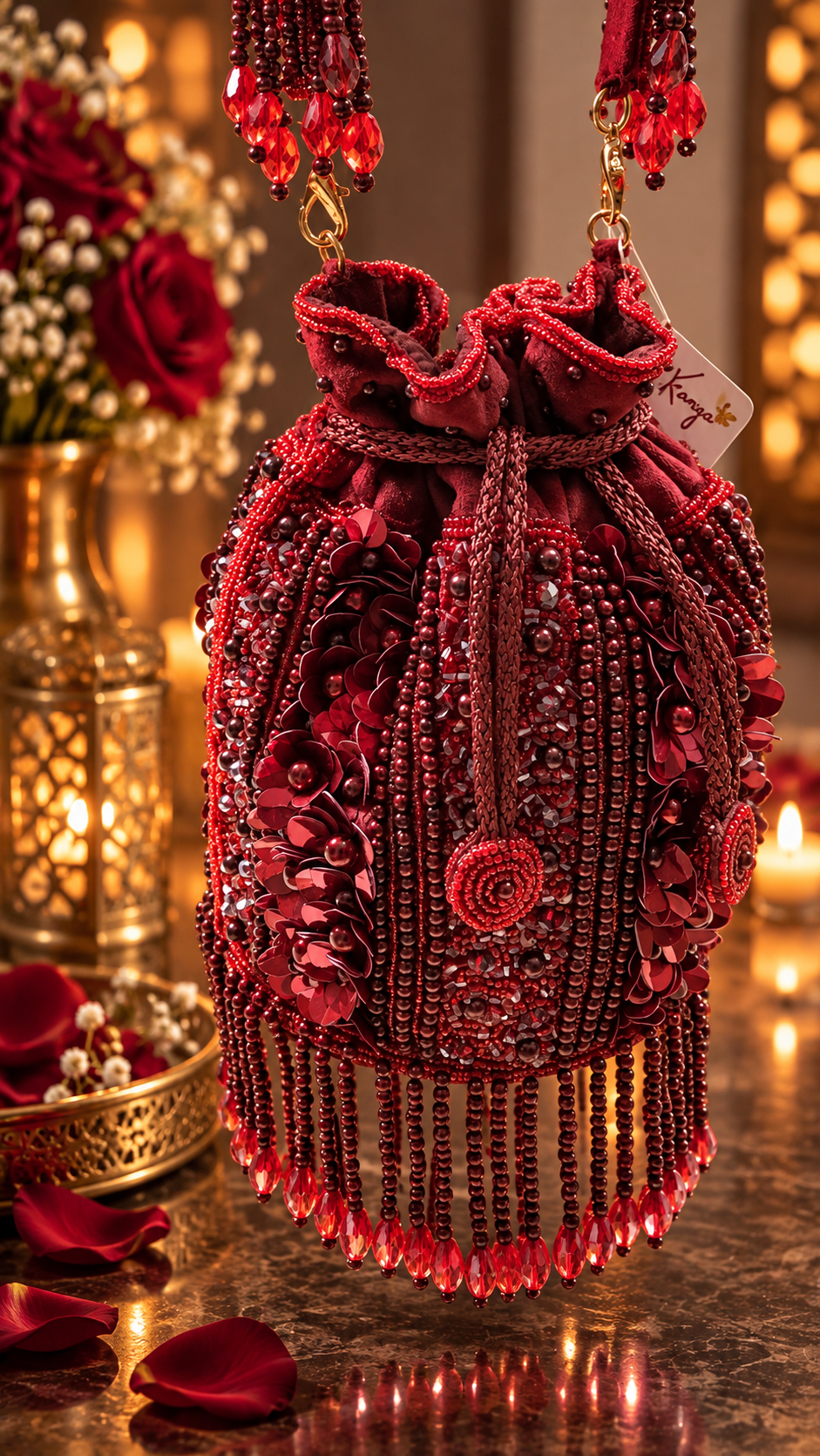 Crimson Royale – Hand-Embellished Beaded Potli Bag