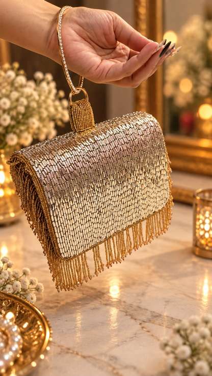 Golden Shimmer Fringe Bag