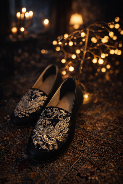 Midnight Noir black Embellished Loafers