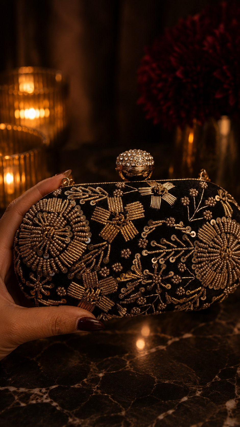 Midnight Bloom Embellished Clutch