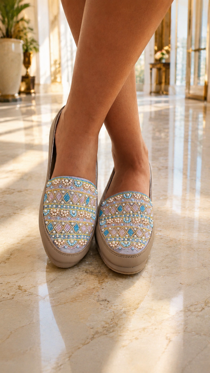 Pastel Pearl Embellished Slip-On Shoes