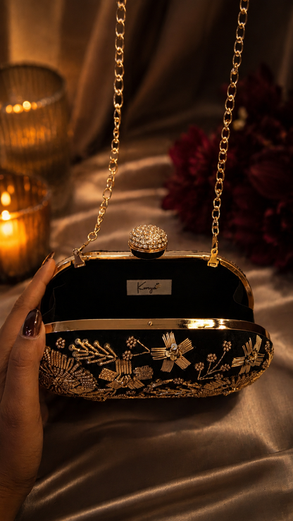 Midnight Bloom Embellished Clutch