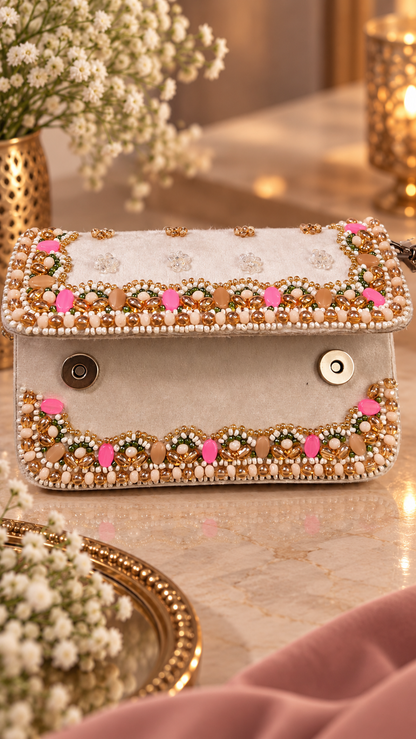Blush Beaded Handcrafted Clutch Bag