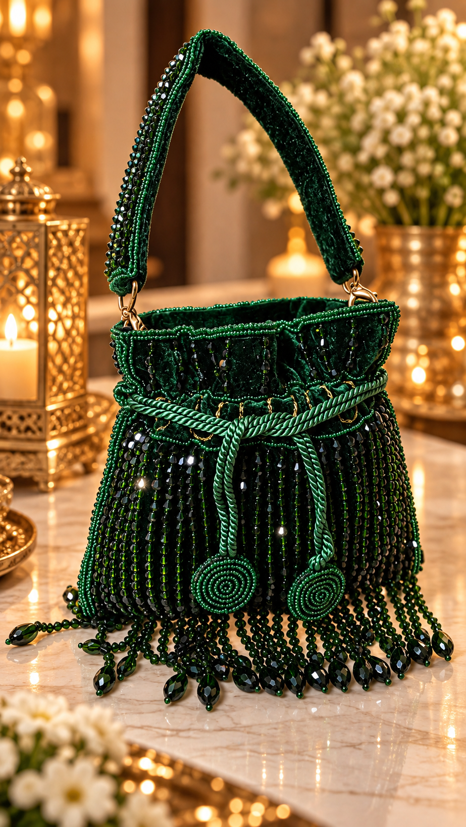 Emerald Luxe Beaded Mini Potli Bag