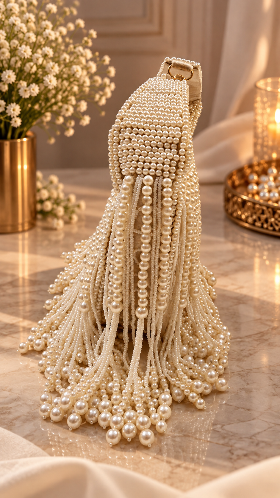 Pearl Cascade Handcrafted Handbag – Off-White